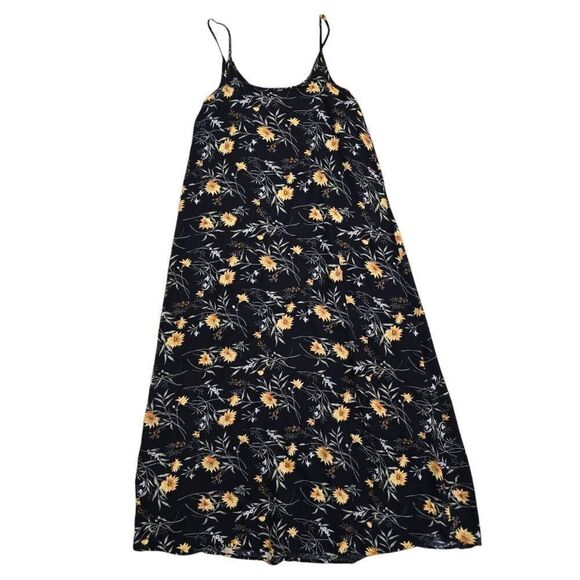 Vintage B.Moss Midi Dress Women's Small Black Floral 100% Rayon Spaghetti Strap - Picture 6 of 6